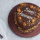 Halal anniversary birthday chocolate caramel macadamia nuts heart shaped cake