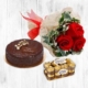 Dark Chocolate Cake + 3 Roses + 16 Ferrero to UAE from Pakistan Online Gift Shop