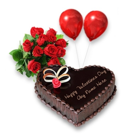 Elegant 6 Red Roses Bouquet with 2 balloons Appetizing Valentine Cake Combo