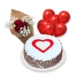Elegant 3 Red Roses Bouquet with 6 balloons and Appetizing Black Forest Cake Combo