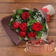 Elegant Red Roses Bouquet with Appetizing Chocolate Fudge Cake